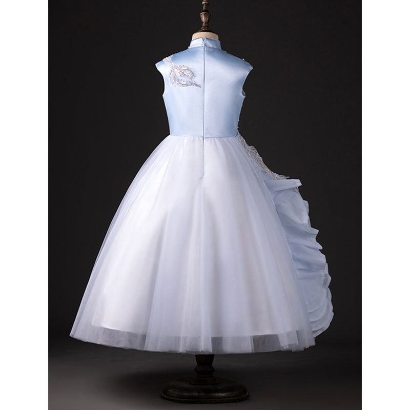 Light Blue Sleeveless Girls Princess Dress with Embroidery