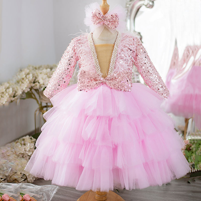 Girls Birthday Sequin Princess Dress Baby Puffy Dress