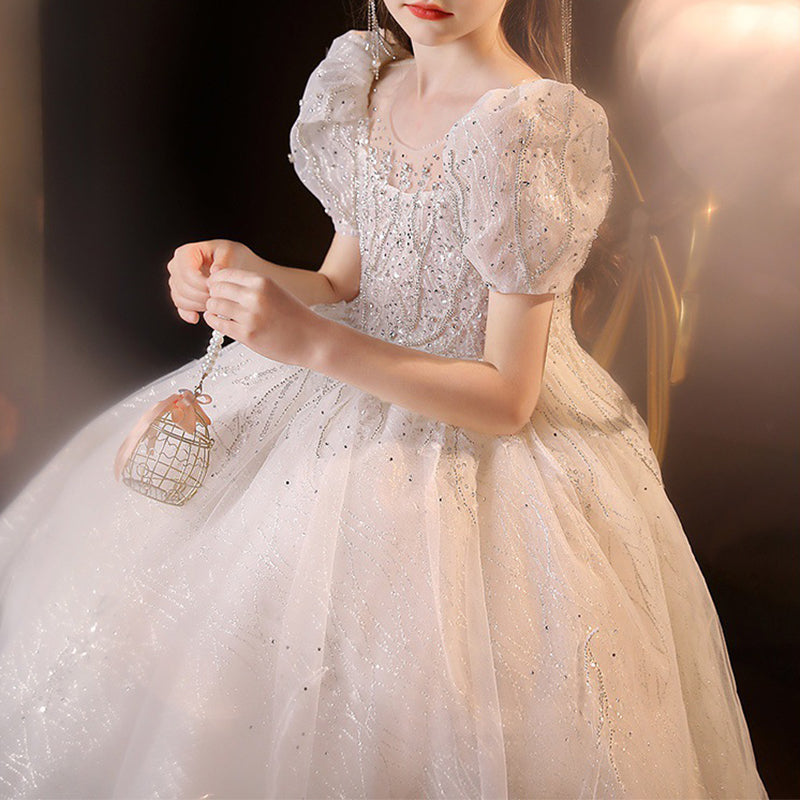 Elegant Baby Girl Sequined Tulle Princess Dress Toddler First Communion Dress