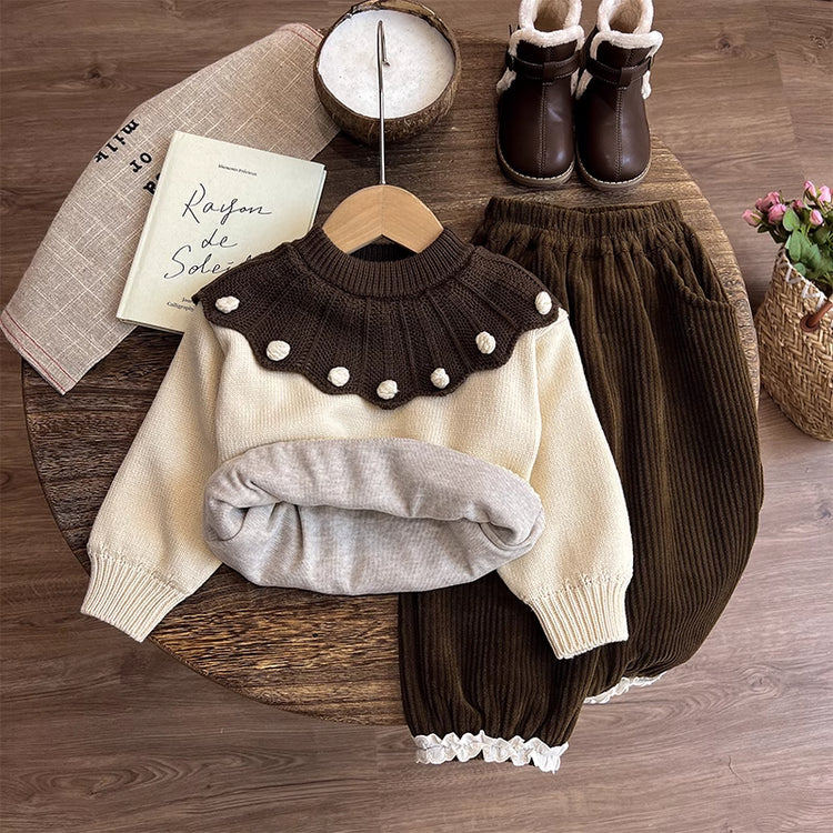 Girls' Thick Sweater with Children's Winter Pants Two-piece Set