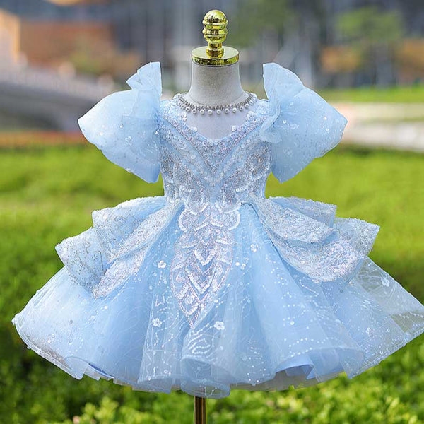 Children's Birthday Blue Dress Girls Prom Princess Dress