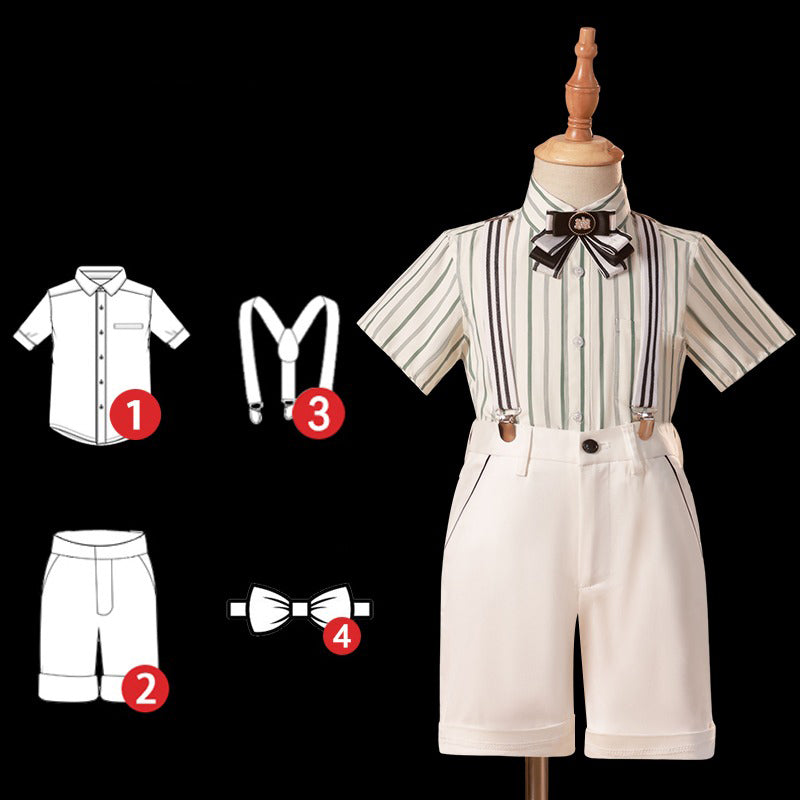 Boys Short Sleeve Bib Shirt White Shorts Suit