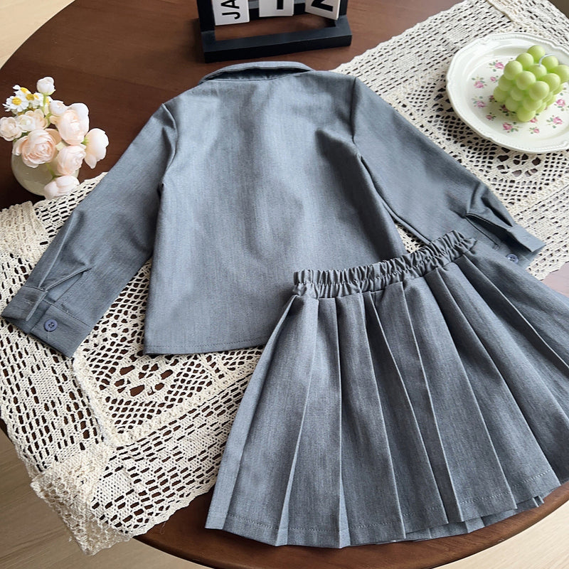 Girls Long-sleeved Shirt Pleated Skirt Two-piece Suit