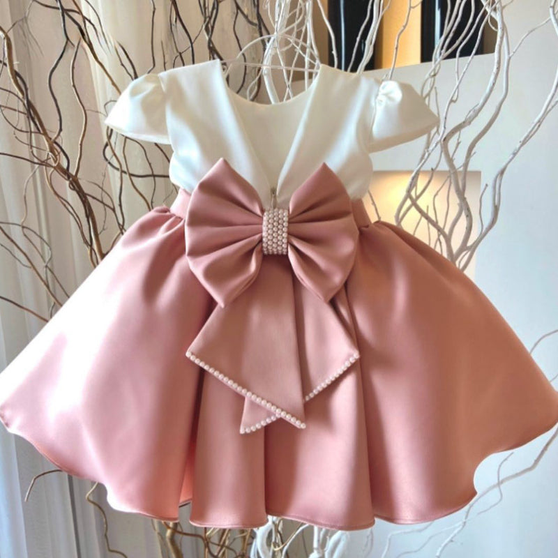 Elegant Baby Girls Bow Puff Sleeve Birthday Dress Toddler Baptism Dresses