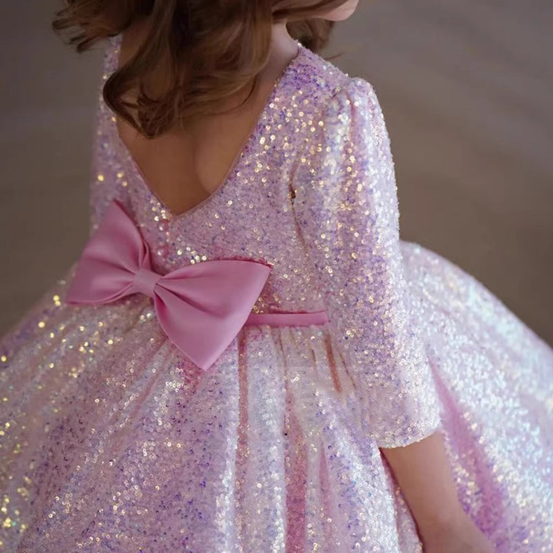Elegant Baby Girl Long Sleeve Sequin Princess Dress Girl Toddler Formal Dresses