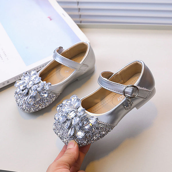 Autumn Children's Crystal Shoes Shiny Rhinestone Bow Princess Shoes