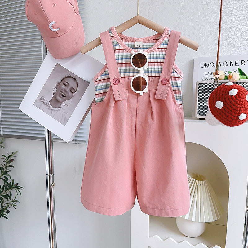 Striped Vest Overalls Two Piece Set