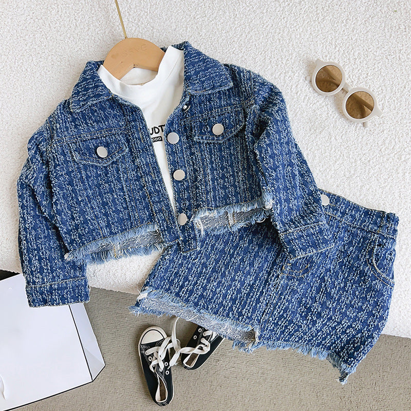 Girls Casual Denim Two-piece Set