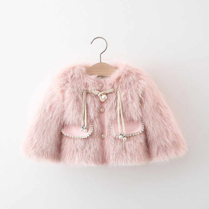 Girls Faux Fur Plush Warm Princess Coat