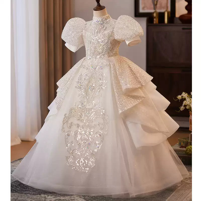 Girls Elegant White Princess Dress Girl Birthday Dresses