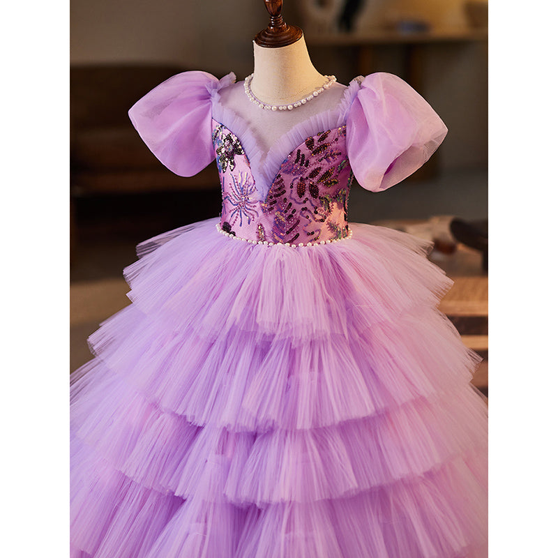 Girls Purple Sequin Dress Girl Birthday Party Princess Dress