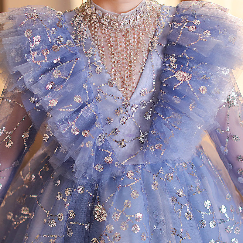 Blue Girls Evening Dress Princess Dress Children Wedding Dress Trailing Dress
