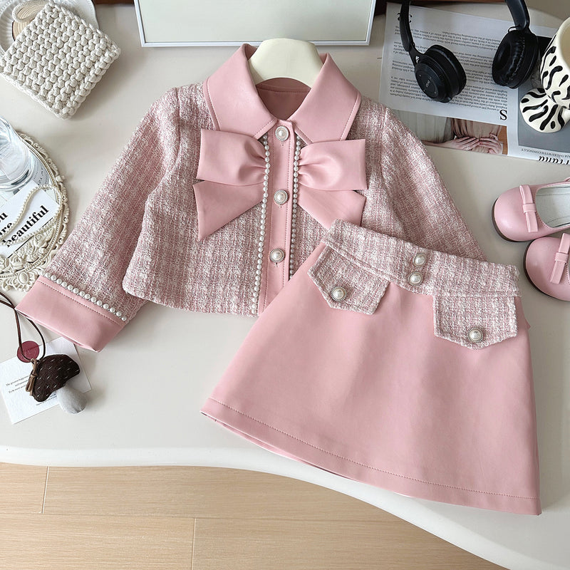 Girls Pink Skirt Coat Two Piece Set