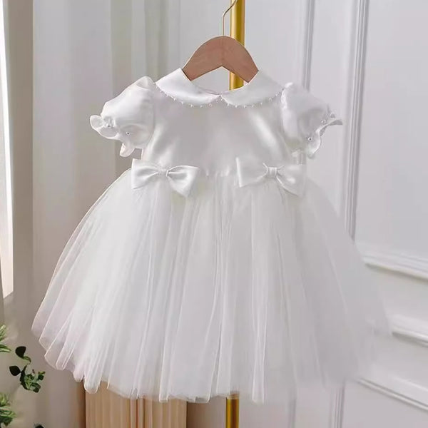 Baby Girl Baptism Dress Flower Girl Dress Toddler Birthday Bow Princess Dress