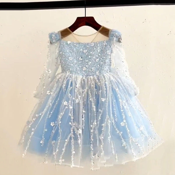 Girls Birthday Sequin Dress Children Party Puff Princess Dress