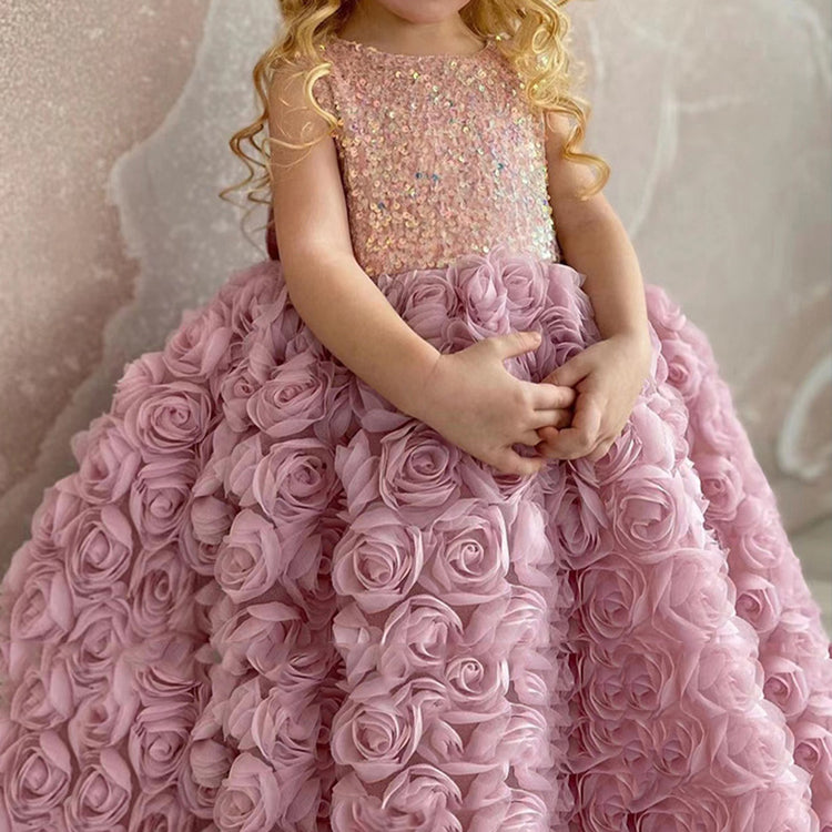 Cute Girl Rose Fairy One-year-old Princess Dress Flower Girl Dress