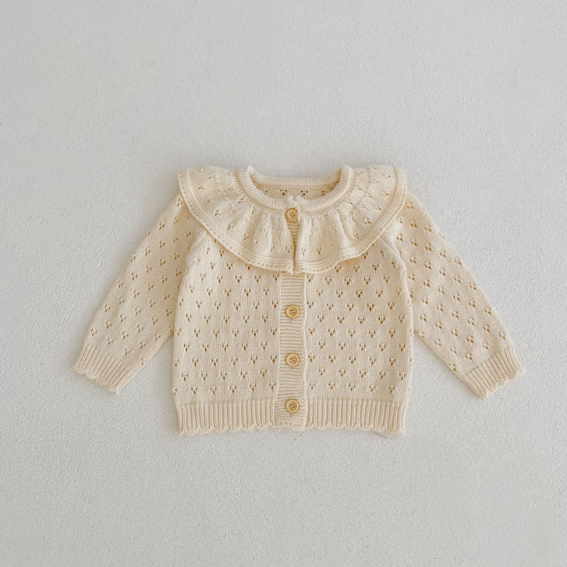 Girls' Ruffle Collar Hollow Sweater Jacket