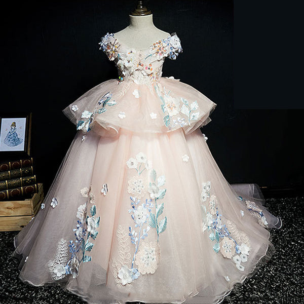 Elegant Baby Girls Floral Tulle First Communion Dress Toddler Princess Dress
