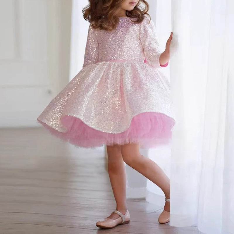 Elegant Baby Girl Long Sleeve Sequin Princess Dress Girl Toddler Formal Dresses