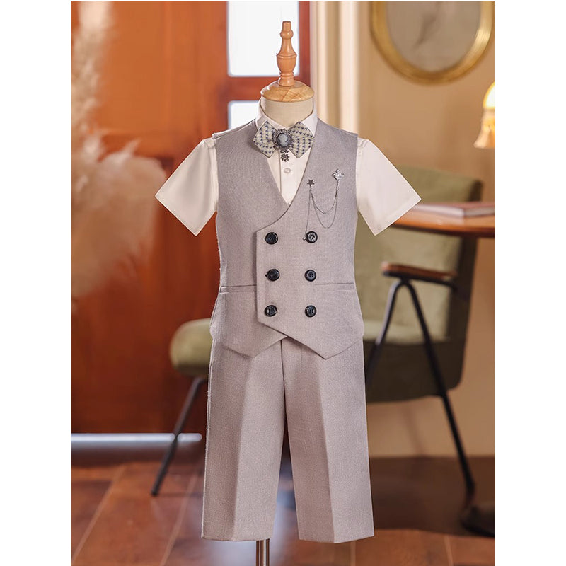 Boys Suit Birthday Suit Buttoned Vest Straight Pants