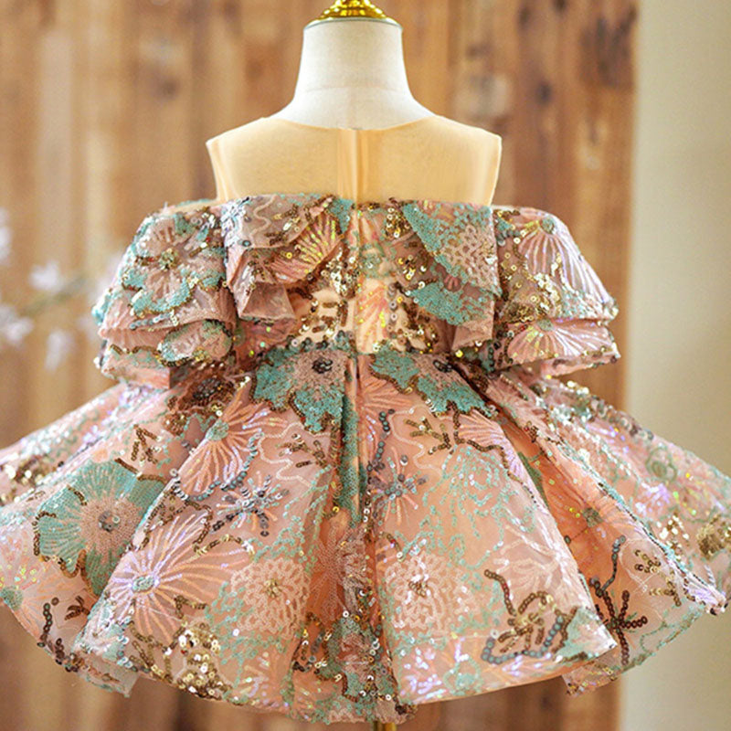 Elegant Baby Girls Sequin Floral Pageant Dresses Toddler Ball Gowns