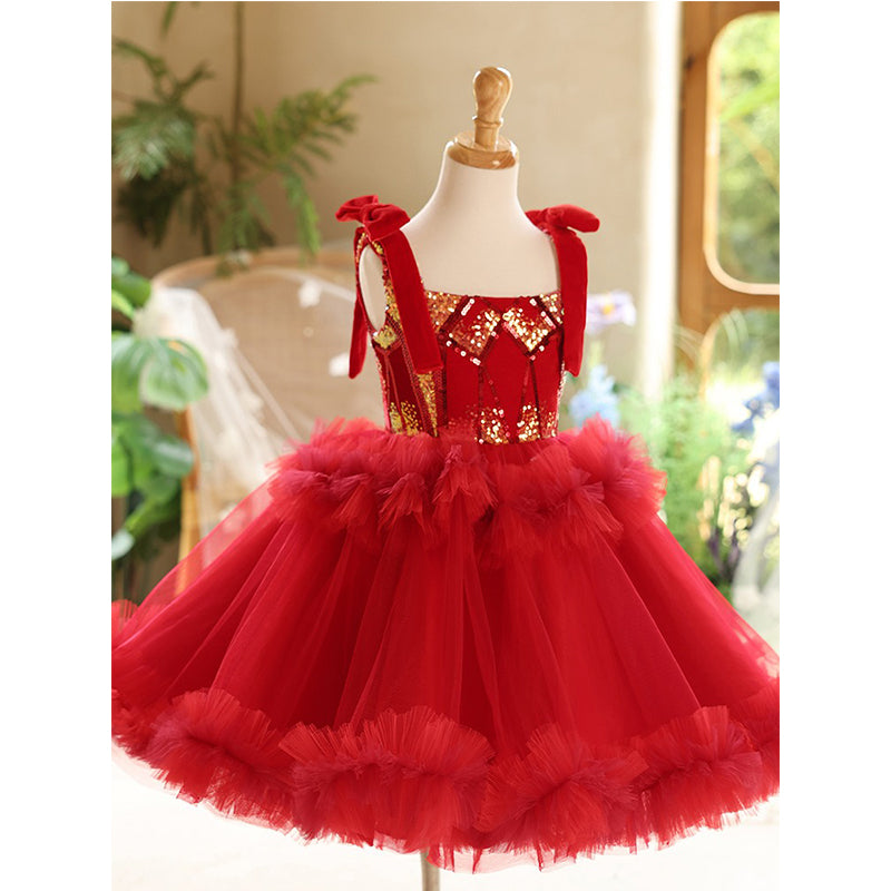 Christmas Dress Red Bow Girls Birthday Dress Sleeveless Princess Dress