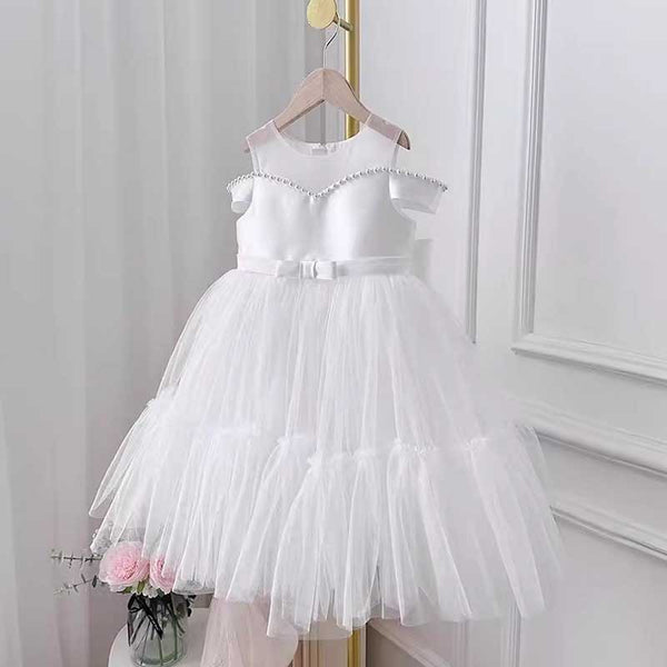 Elegant Baby Girls One Shoulder Bow Puffy Princess Dress Toddler Flower Girl Dresses