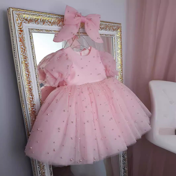 Cute Baby Girl Polka Dots Dress Toddler Pageant First Birthday Princess Dress