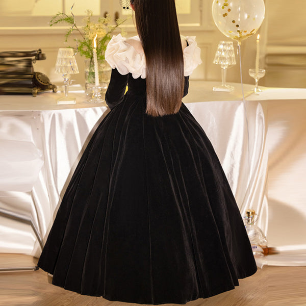 Children's Party Black Dress Girls Long Sleeve Birthday Princess Dress