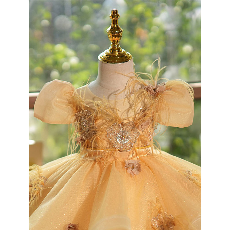 Yellow Princess Puffy Skirt Flower Girl Wedding Dress