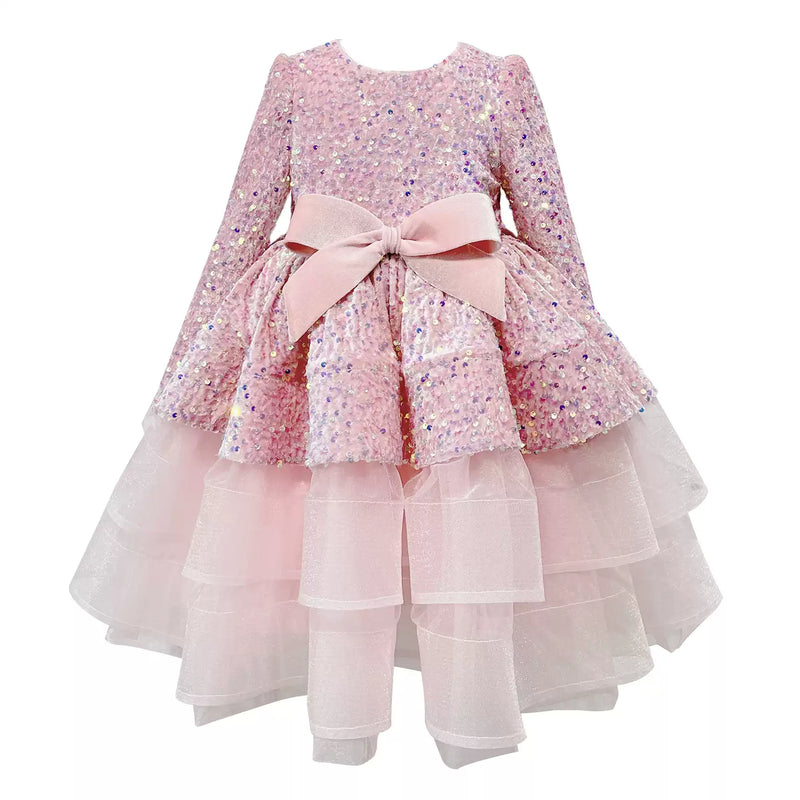 Elegant Christmas Dress Baby Girls Pink Winter Sequin Cake Dress New Year's Dress