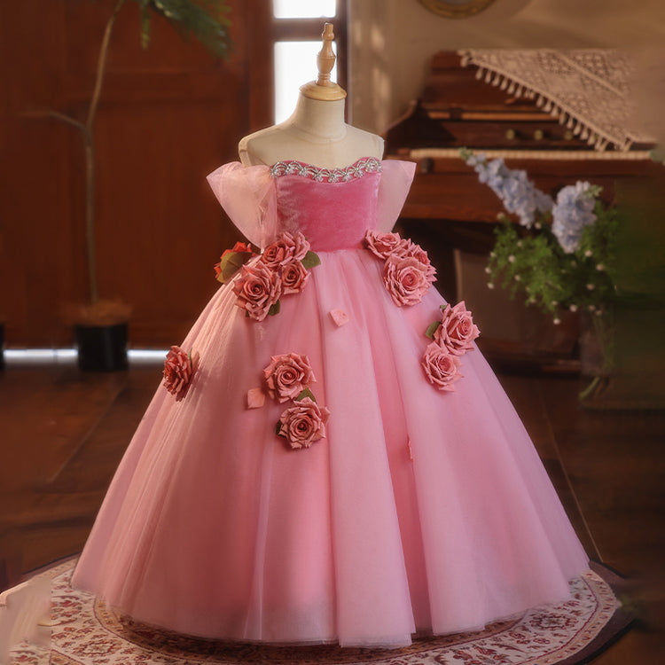 Pink Girls Dresses Girls Pageant Princess Rose Dresses