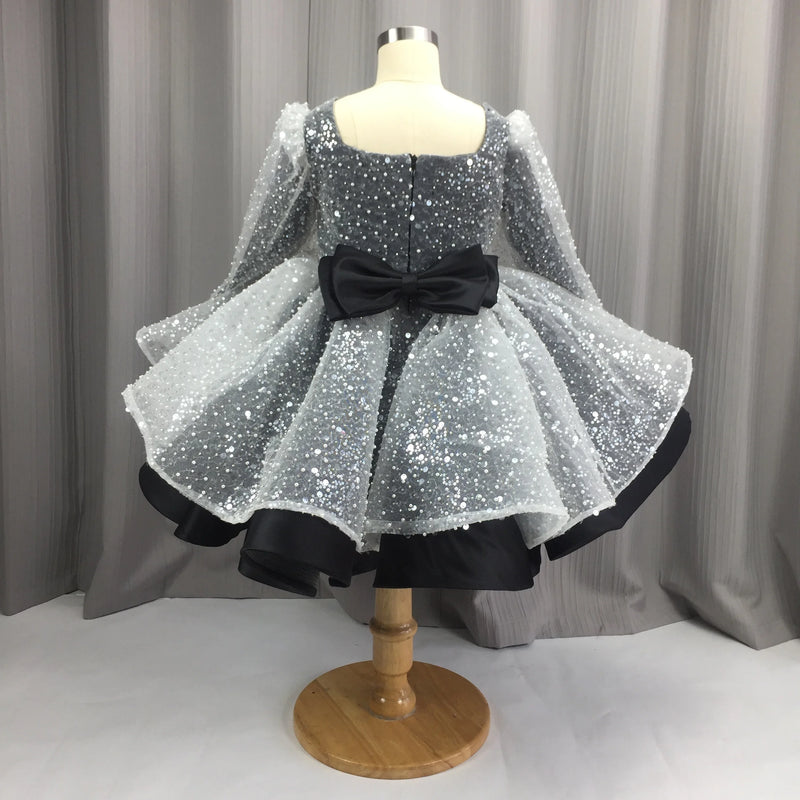 Cute Baby Girl Puffy Sequins Performance Dress Toddler Birthday Party Princess Dress