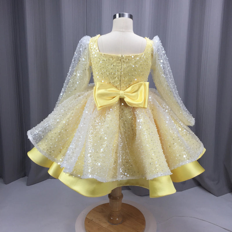 Cute Baby Girl Puffy Sequins Performance Dress Toddler Birthday Party Princess Dress