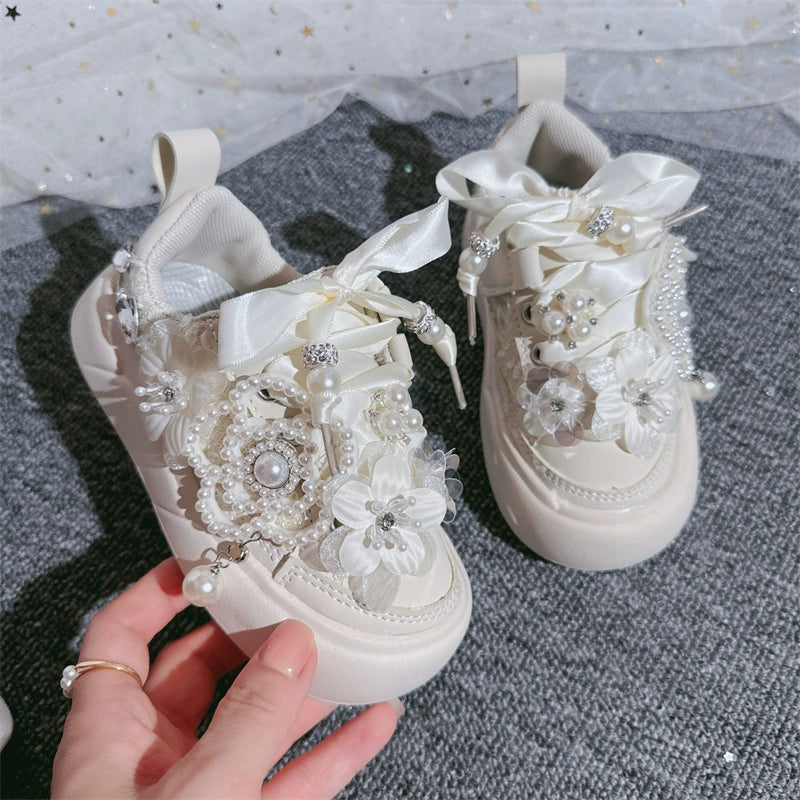 Luxury Girls Beads Flower Sneakers Casual Children Princess Shoes