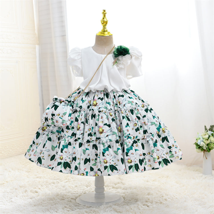 Christmas Dress Tutu Print Princess Dress Flower Girl Dress