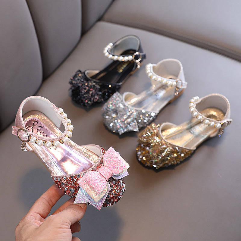 Cute Girls Bow Tie Beauty Pageant Sequins Princess Shoes