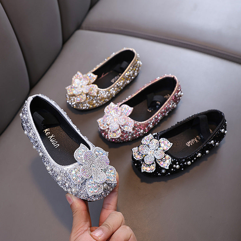 New Autumn Baby Girl Princess Diamond Leather Shoes