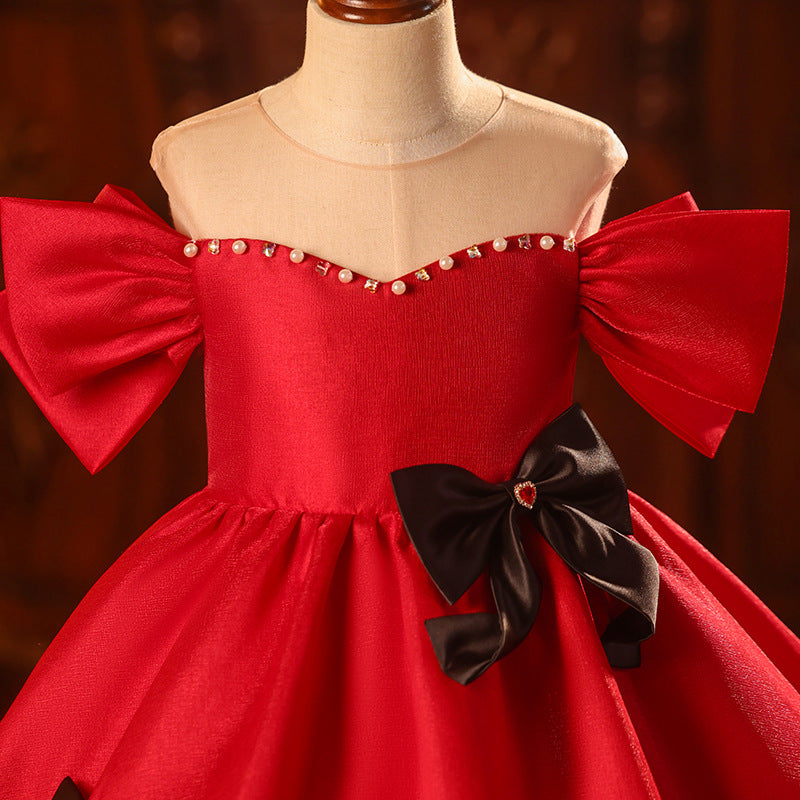 Elegant Baby Girls Red Bow Pageant Dresses Toddler Formal Dresses