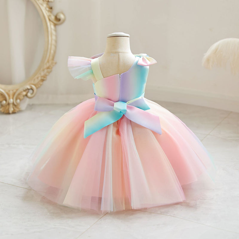 Elegant Baby Bow Flower Girl Dress Sleeveless Tulle Puffy Princess Dress Toddler First Communion Dress