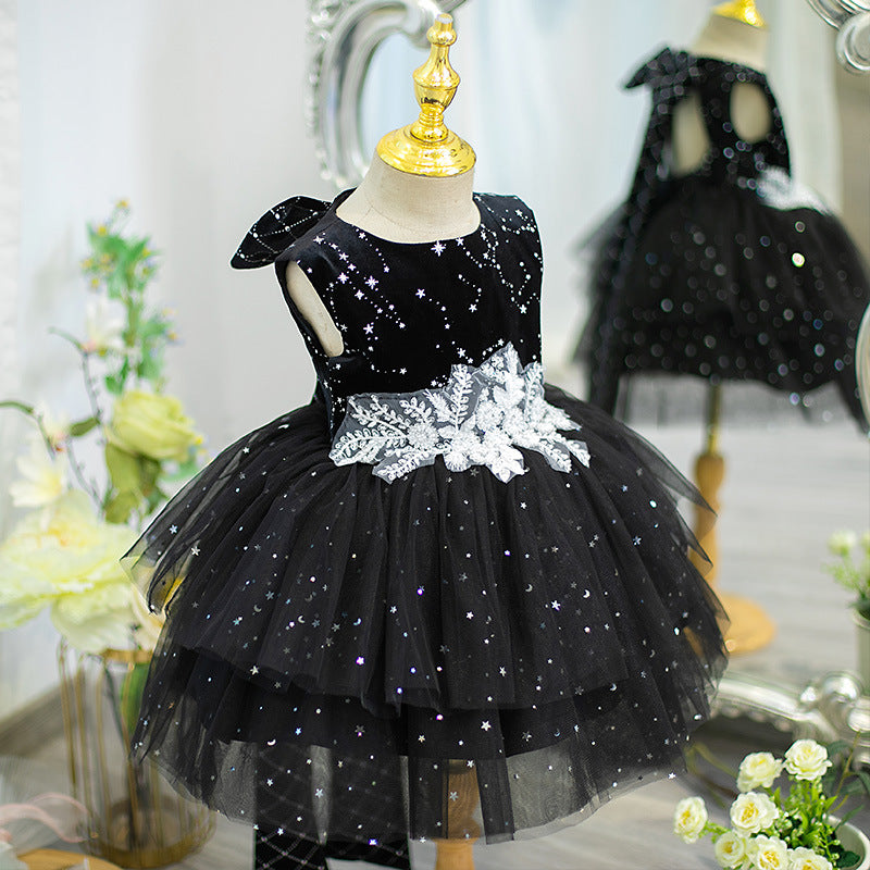 Children's Black Birthday Dress Girls Sleeveless Puffy Princess Dress