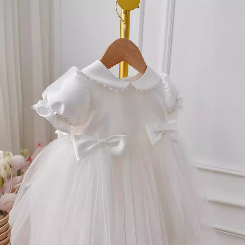 Baby Girl Baptism Dress Flower Girl Dress Toddler Birthday Bow Princess Dress