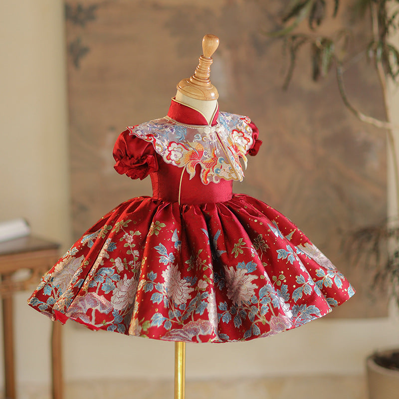 Cute Baby Girl Red Baptism Dresses Toddler Princess Dresses