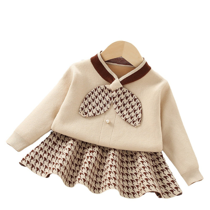 Baby Girl Long Sleeve Pullover Knitted Wool Two Piece Suit