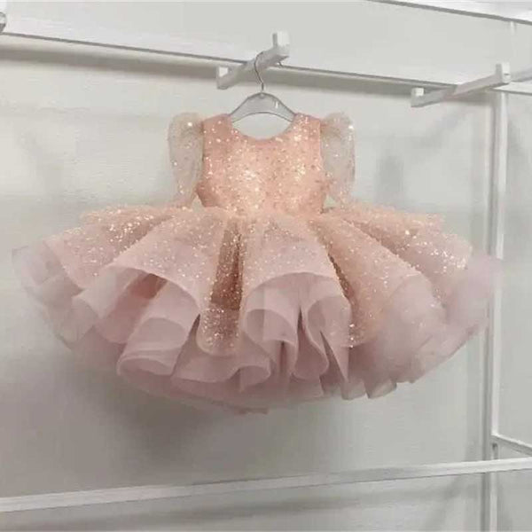 Baby Girl Sequins  Party Puffy   Dress Toddler First  Communion Princess