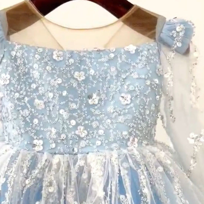 Girls Birthday Sequin Dress Children Party Puff Princess Dress