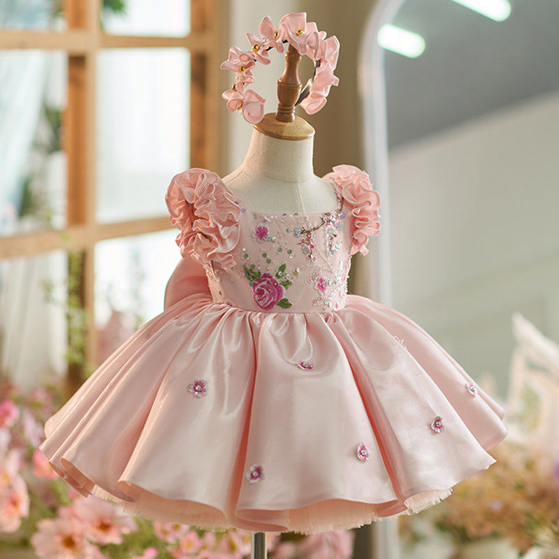 Elegant Baby Girl Sequin Embroidery Dress Toddler Birthday Pageant Princess Dress