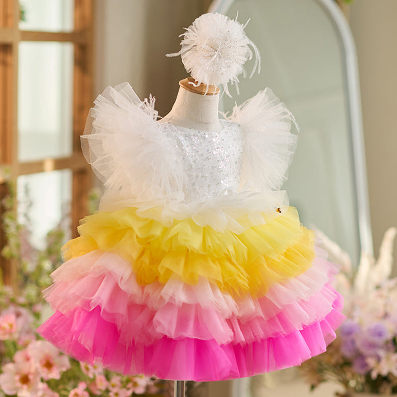 Elegant Girls Colorful Ball Gown Toddler Birthday Princess Dress