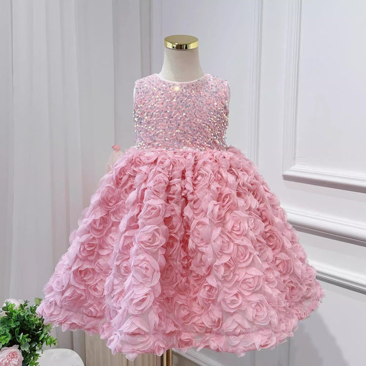 Elegant Baby Girl Sequin Pink Dress Toddler Birthday Pageant Princess Dress