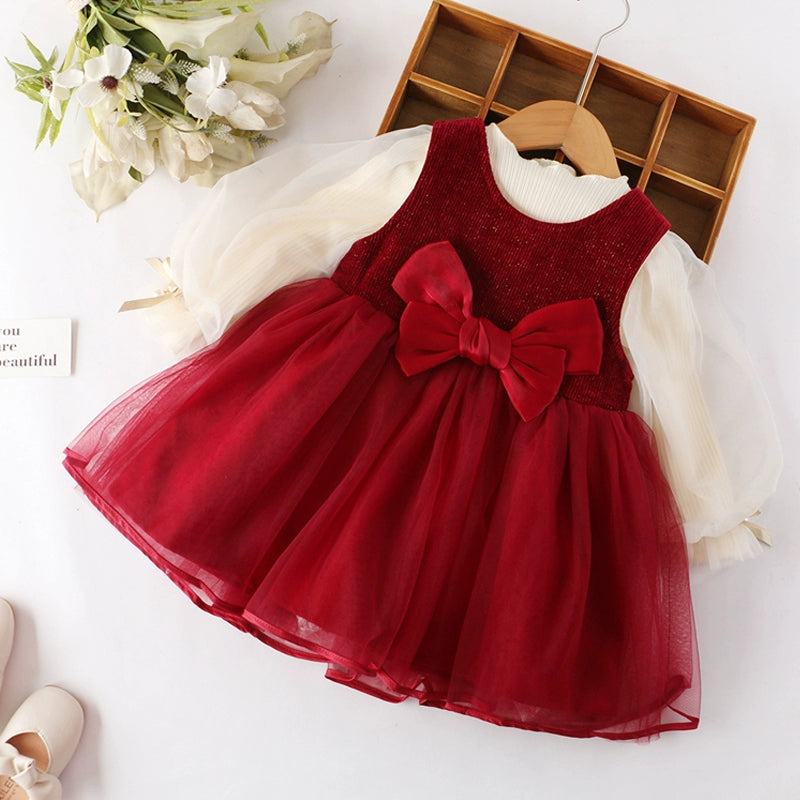 Girls Birthday Vest Dress Baby Corduroy Red Princess Dress